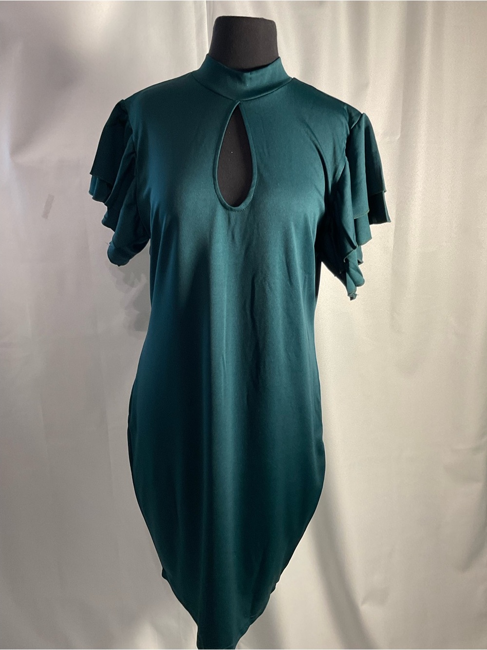 Tiered Sleeve Keyhole Dress in Deep Teal 2XL